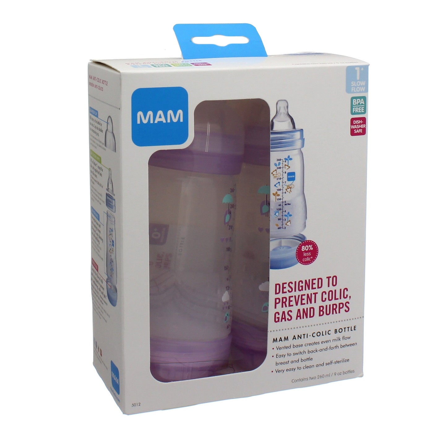 MAM Anti-Colic, Assorted Colors, 9 oz Bottles