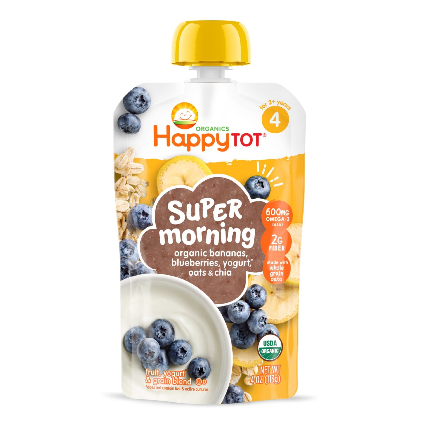 Happy Tot Organics Super Morning Pouch - Bananas Blueberries Yogurt & Oats