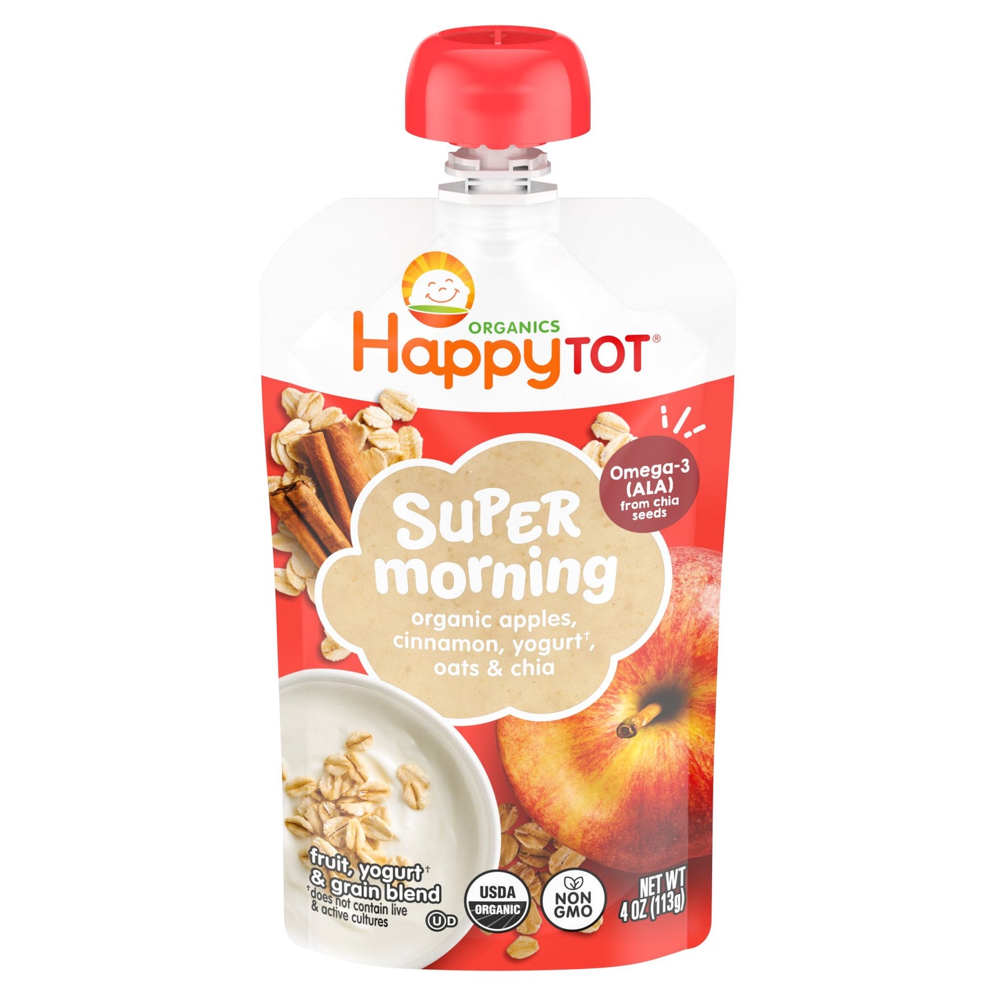 Happy Tot Organics Super Morning Pouch - Apples Cinnamon Yogurt & Oats