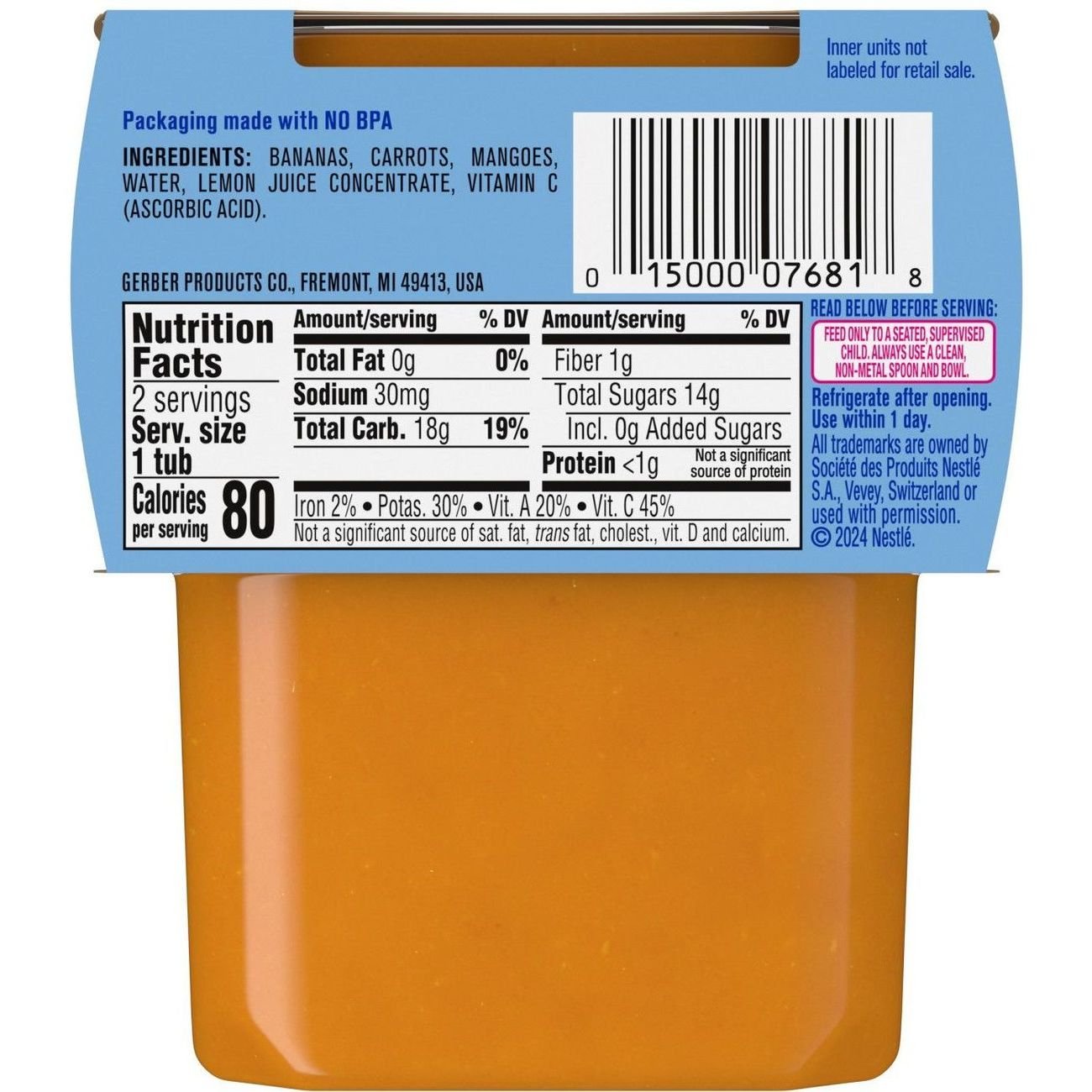 Gerber Stage 2 Baby Food - Banana Carrot & Mango, 4 oz Tubs