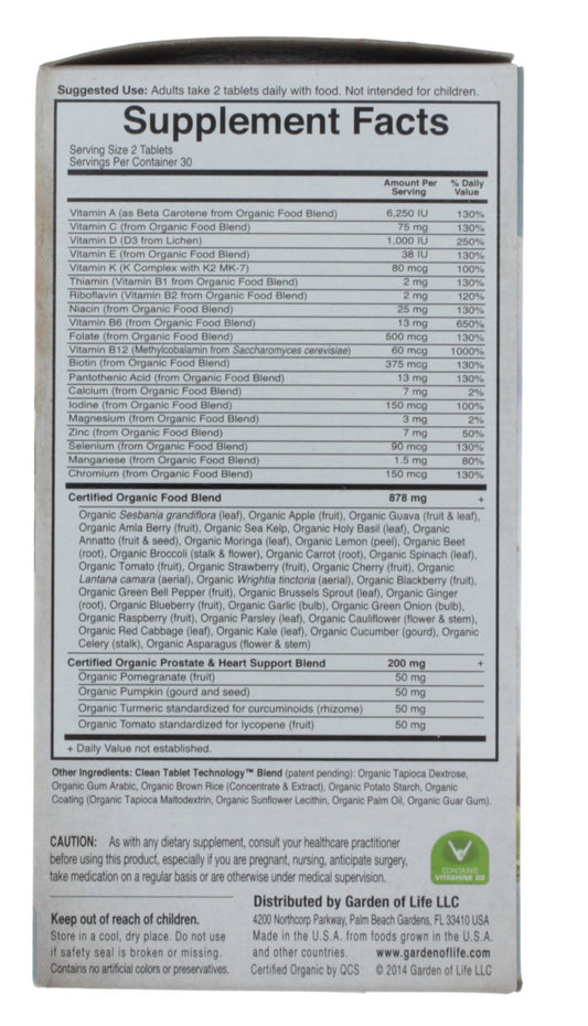 Garden of Life mykind Organics Men's 40+ Multivitamin Tablets