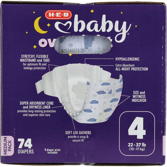 H-E-B Baby Medium Pack Overnight Diapers – Size 4