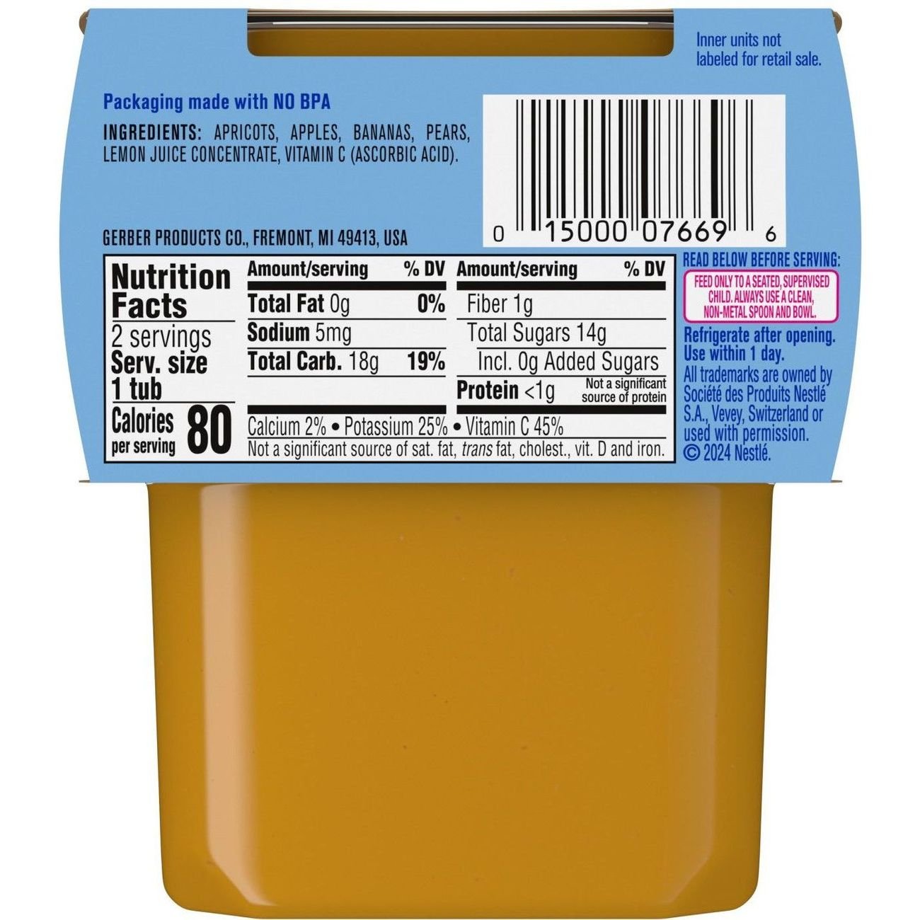 Gerber Stage 2 Baby Food - Apricot Mixed Fruit, 4 oz Tubs