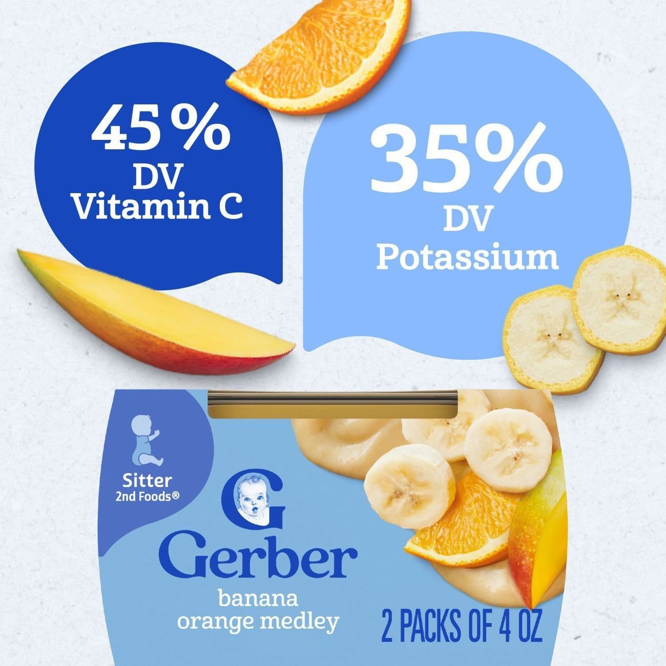 Gerber Stage 2 Baby Food - Banana Orange Medley, 4 oz Tubs