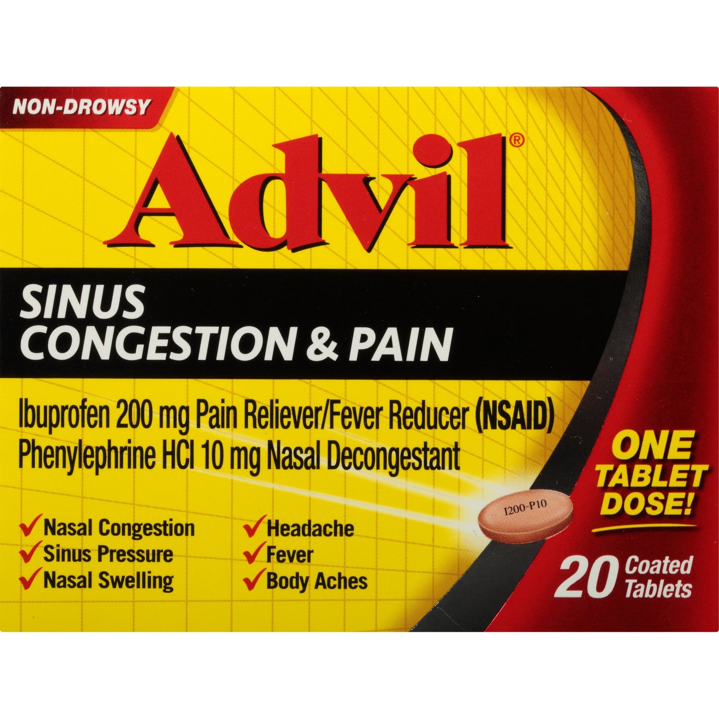 Advil Sinus Congestion and Pain, Sinus Medicine, Pain Reliever and Fever Reducer with Ibuprofen and Phenylephrine HCl