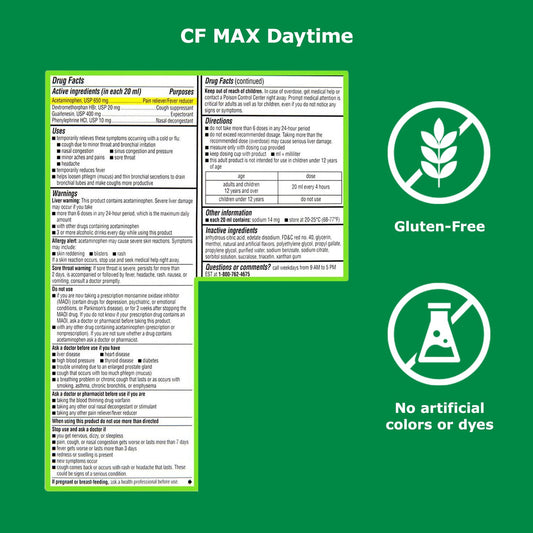 Robitussin Maximum Strength CF Max, Severe Multi-Symptom Daytime and Nighttime Relief from Cough, Cold, and Flu, Adult Formula