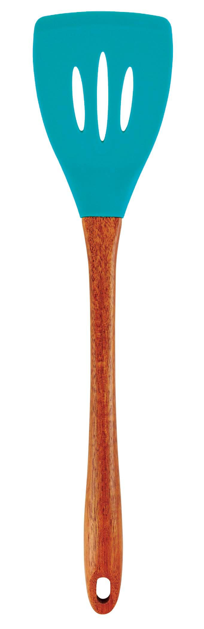 Cocinaware Silicone Slotted Turner with Wood Handle – Aqua Blue