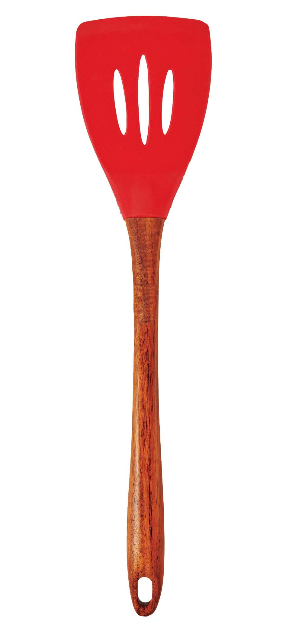 Cocinaware Silicone Slotted Turner with Wood Handle – Red
