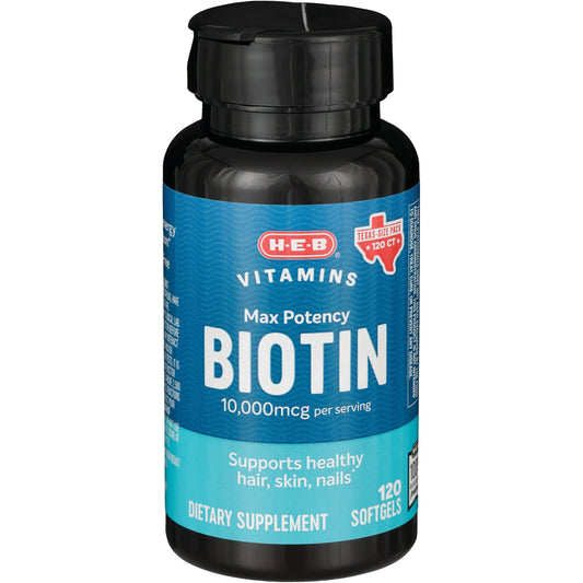 H-E-B Vitamins Max Potency Biotin 10,000 mcg Softgels - Texas-Size Pack