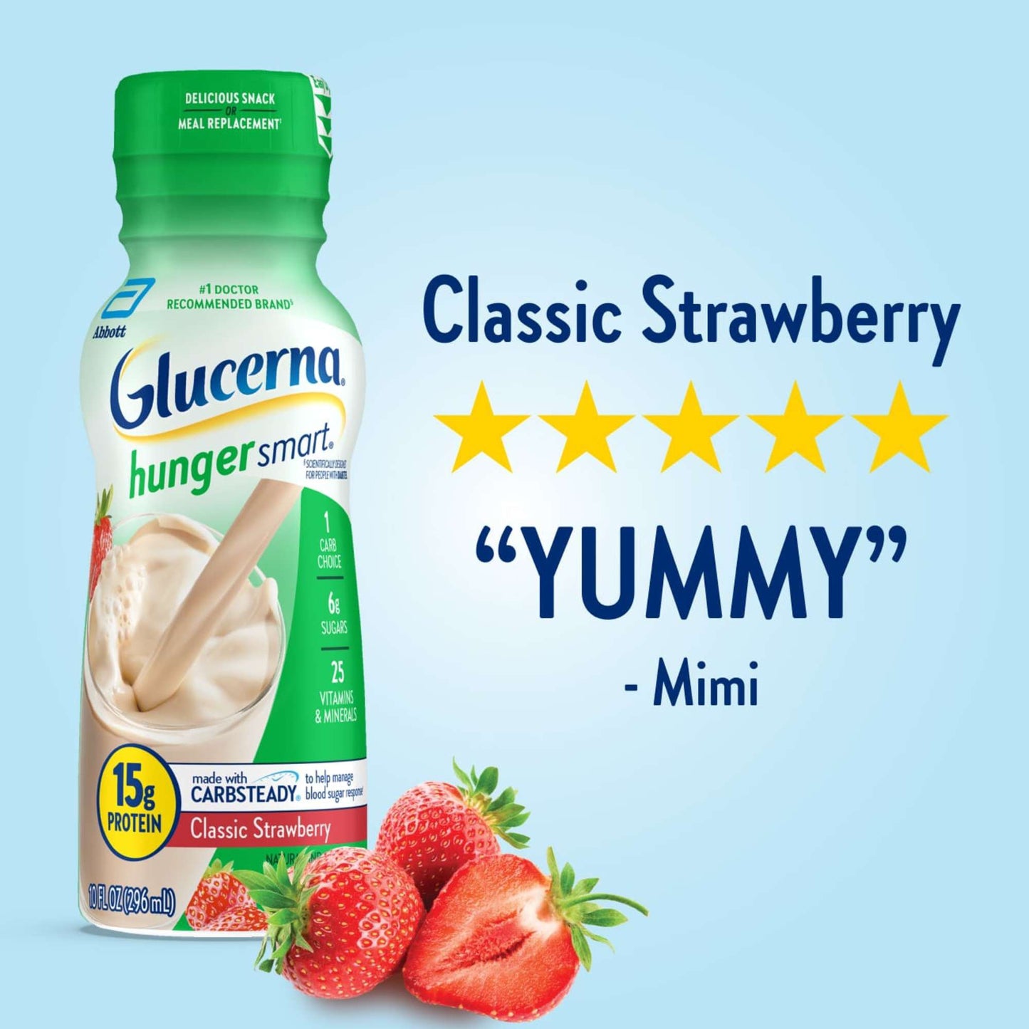 Glucerna Hunger Smart Shake, 15g Protein, Classic Strawberry, 10 fl oz Bottles