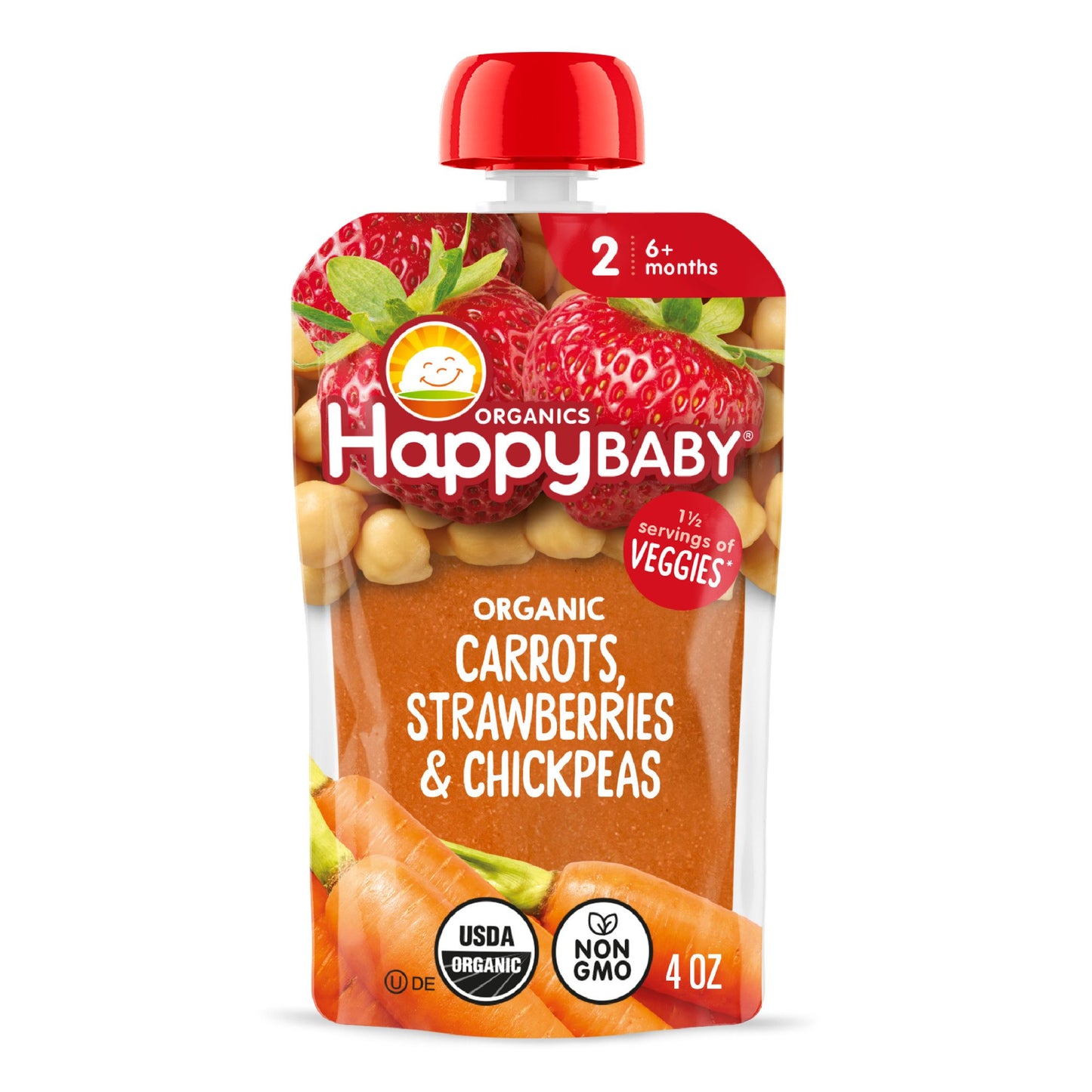 Happy Baby Organics Stage 2 Pouch - Carrots Strawberries & Chickpeas