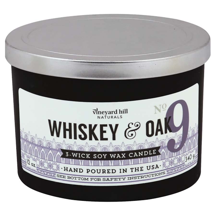 Vineyard Hill Naturals Whiskey & Oak Scented 3-Wick Soy Candle