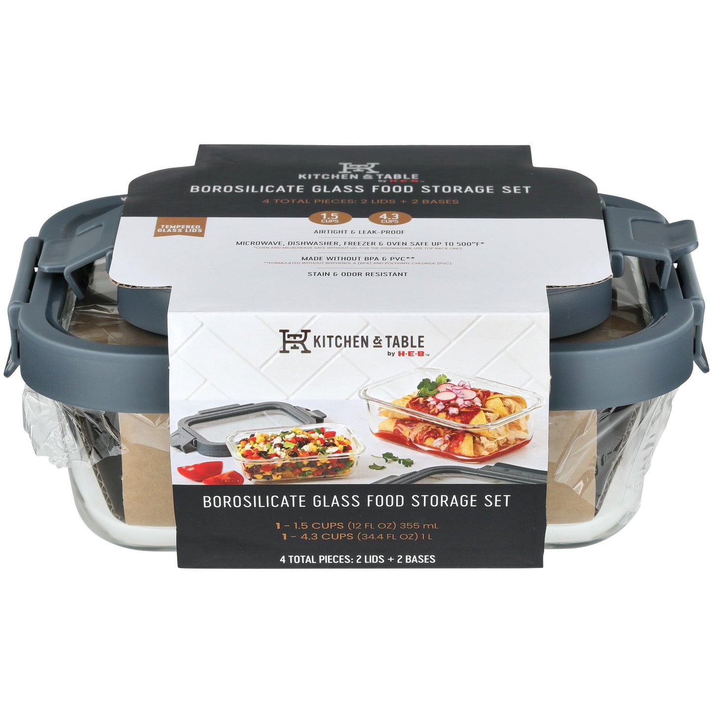 Kitchen & Table by H-E-B Borosilicate Glass Rectangle Food Storage Set