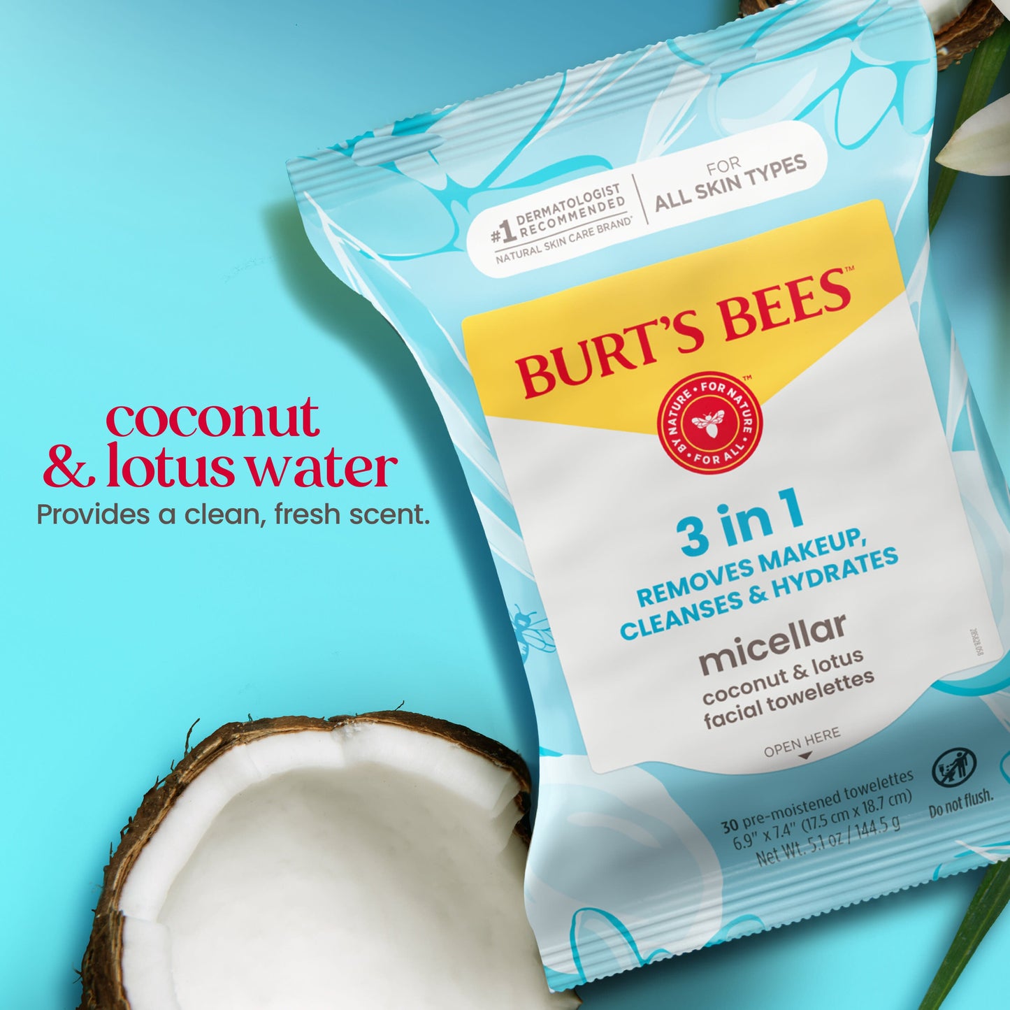 Burt's Bees Micellar Facial Towelettes with Coconut & Lotus