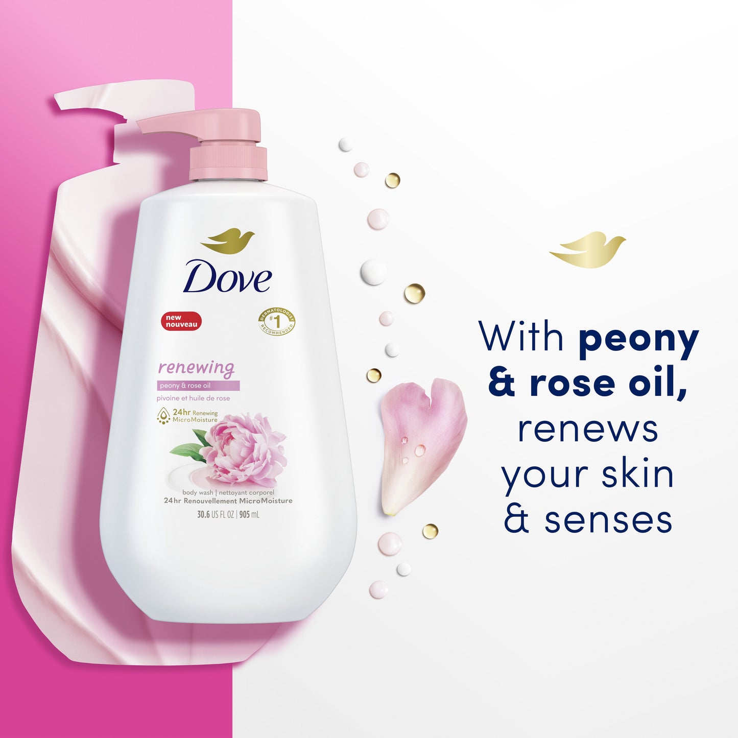 Dove Renewing Body Wash with Pump - Peony & Rose Oil