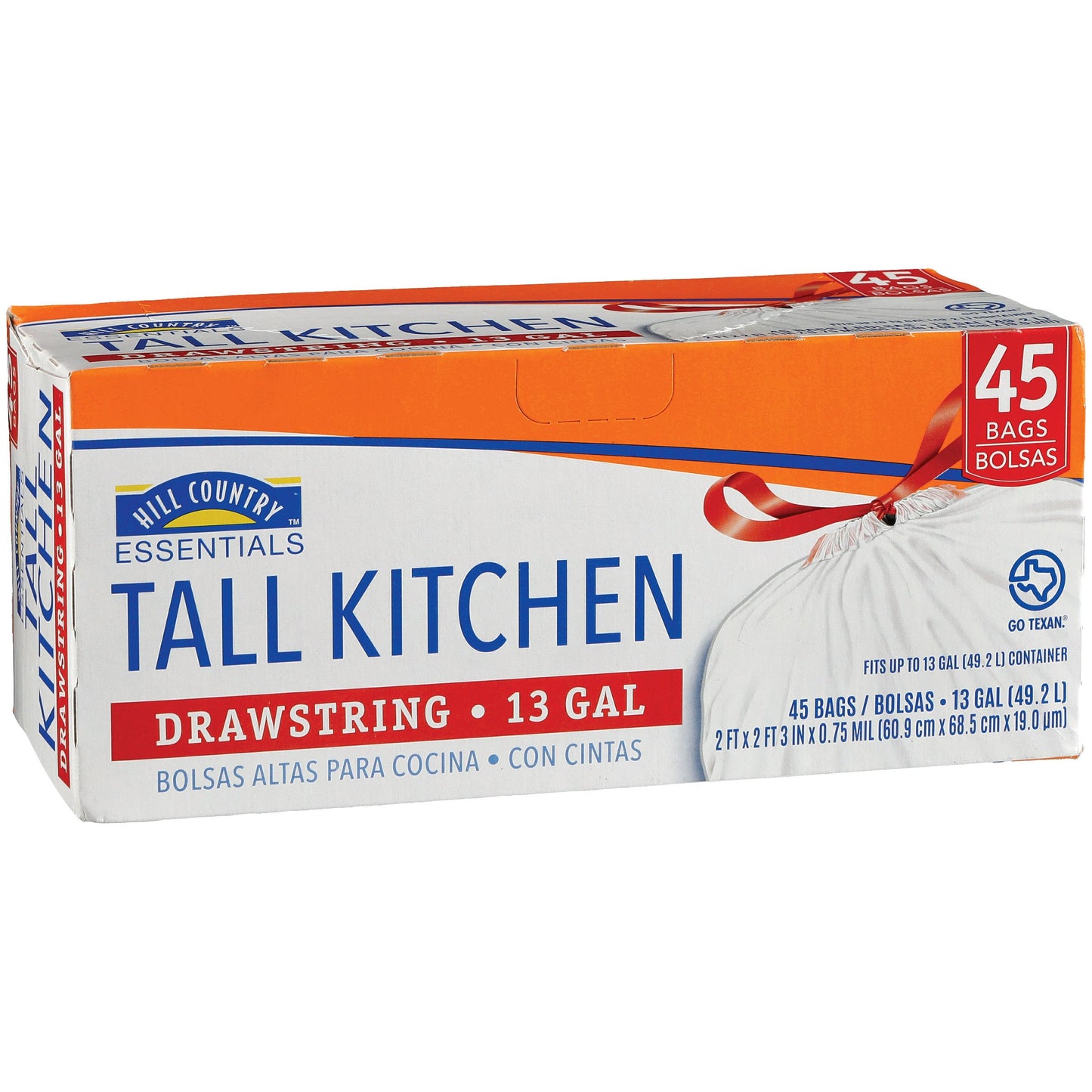 Hill Country Essentials Tall Kitchen Drawstring Trash Bags, 13 Gallon