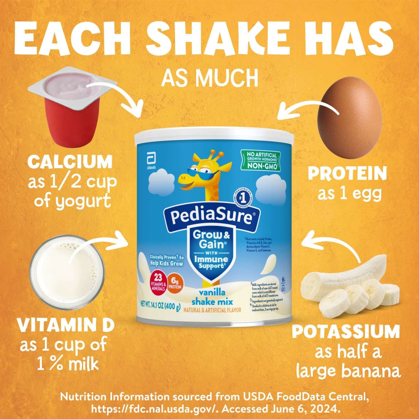 PediaSure Grow & Gain with Immune Support 6g Protein Shake Mix for Kids - Vanilla