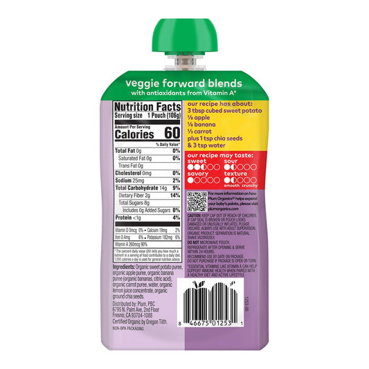 Plum Organics Mighty Veggie Pouch - Sweet Potato Apple Banana & Carrot