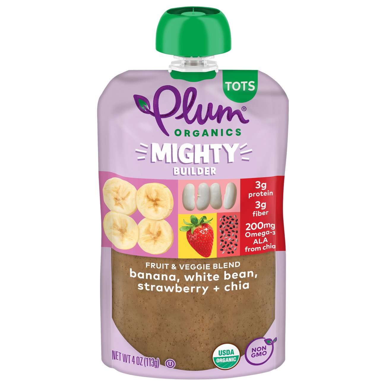 Plum Organics Mighty Builder Pouch - Banana White Bean Strawberry & Chia