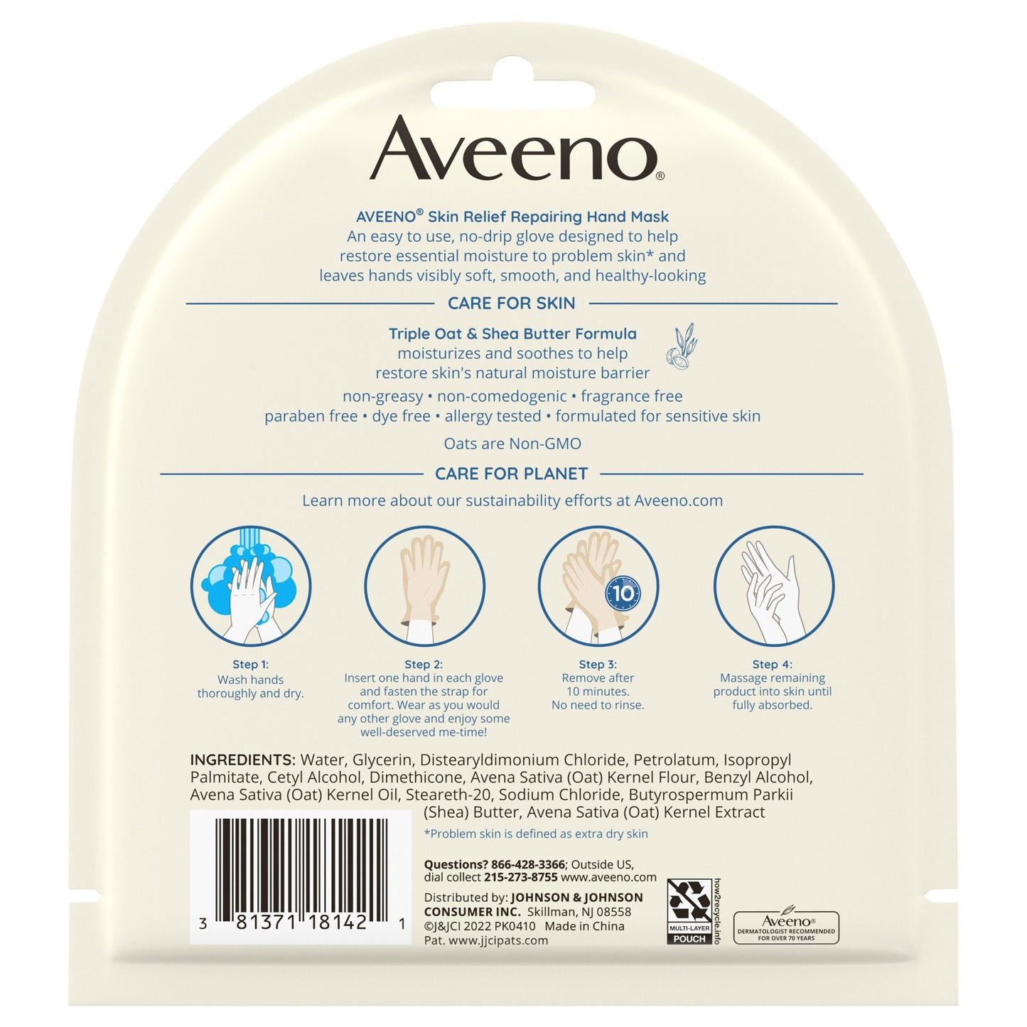 Aveeno Skin Relief Repairing Hand Mask 2 Single-Use Gloves