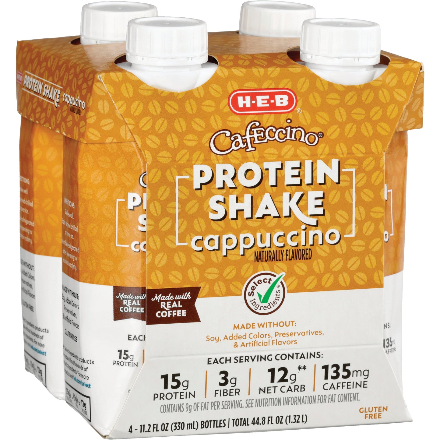 H-E-B Cafeccino 15g Protein Shakes 4 pk Bottles - Cappuccino