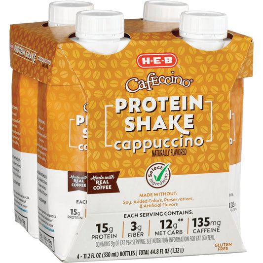 H-E-B Cafeccino 15g Protein Shakes 4 pk Bottles - Cappuccino