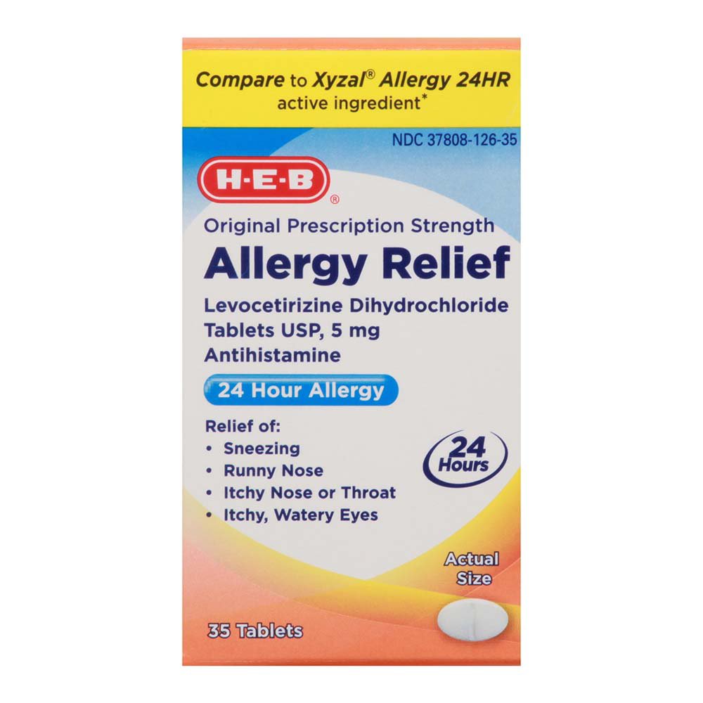 H-E-B Allergy Relief Levocetirizine Dihydrochloride 24 Hour Tablets - 5 mg