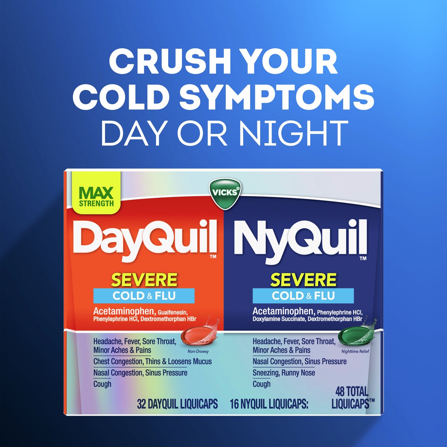Vicks NyQuil SEVERE Cold & Flu Liquicaps Over-the-Counter Medicine, Powerful Nighttime Relief