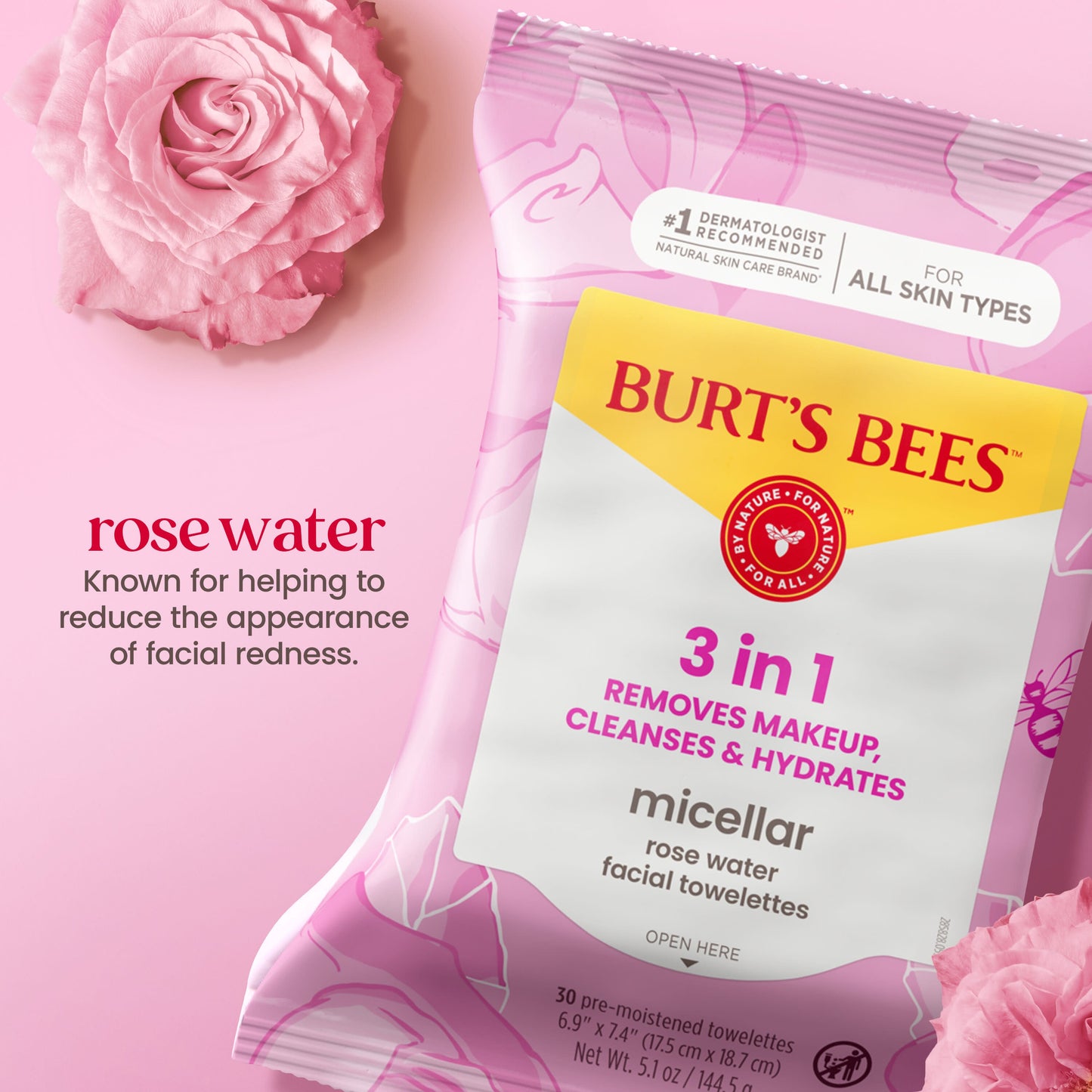 Burt's Bees Micellar Facial Towelettes with Rose Water