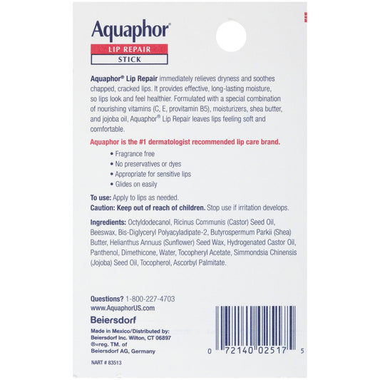 Aquaphor Lip Repair Stick - Soothes Dry Chapped Lips Sticks 2 Pack