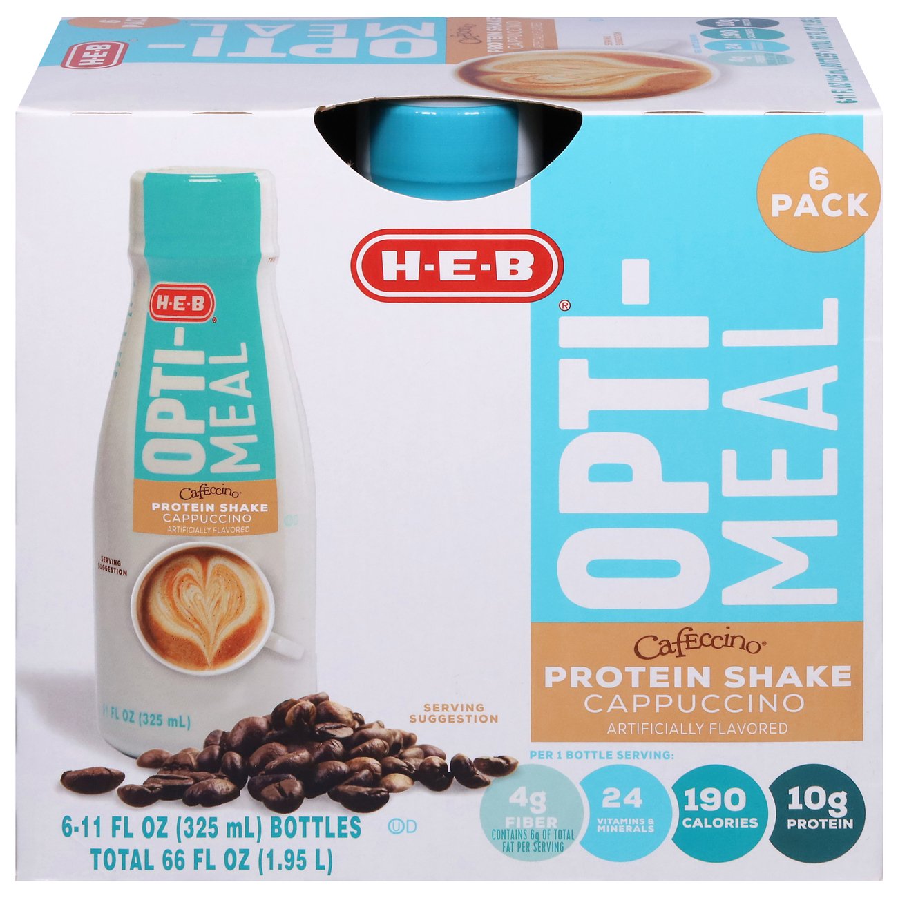 H-E-B Opti-Meal Cafeccino 10g Protein Shakes 6 pk Bottles - Cappuccino