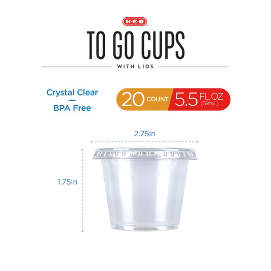 H-E-B 5.5 oz Clear Plastic To Go Cups with Lids