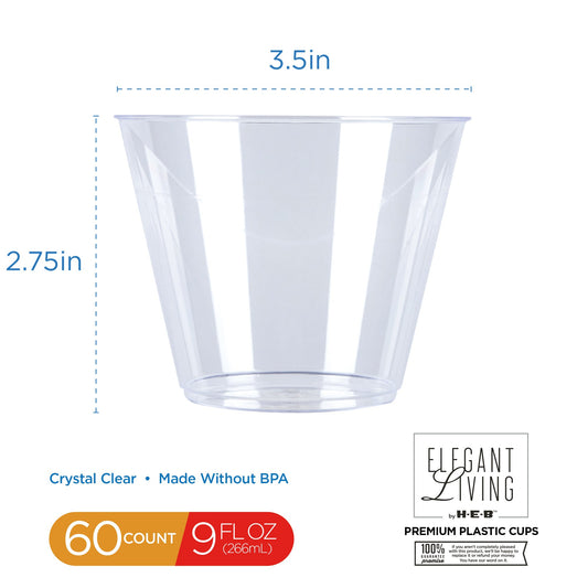 Elegant Living by H-E-B 9 oz Premium Clear Plastic Cups
