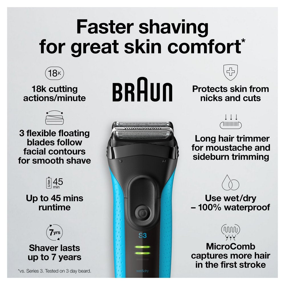 Braun Series 3 ProSkin 3040s Wet & Dry Shaver with Cord + Protective Cap + Brush