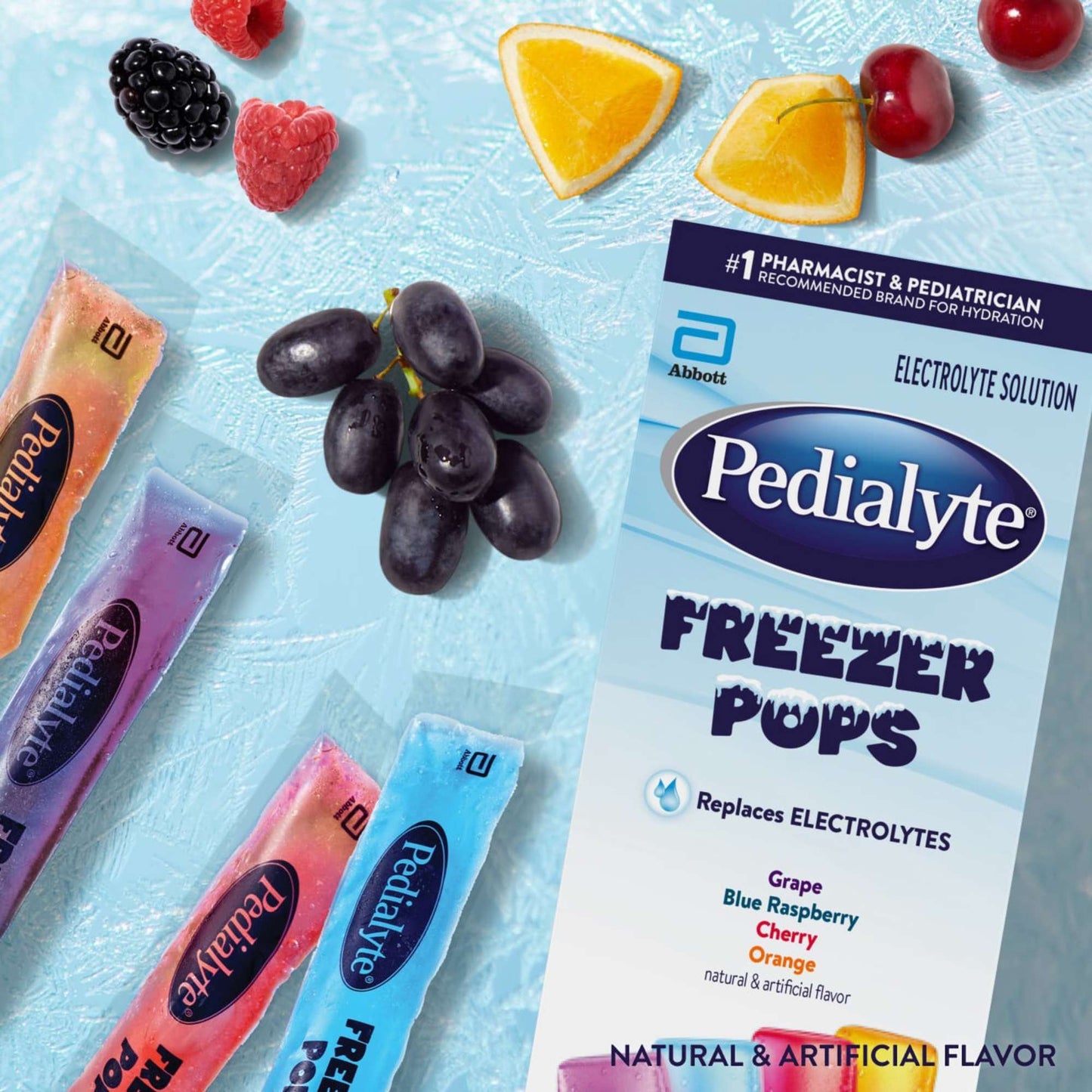 Pedialyte Electrolyte Solution Freezer Pops - Variety Pack - Grape, Blue Raspberry, Cherry, Orange