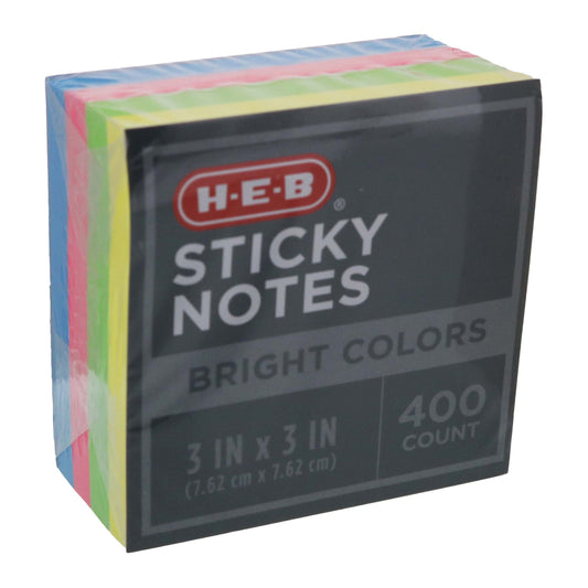 H-E-B Sticky Notes - Bright Colors, 400 ct