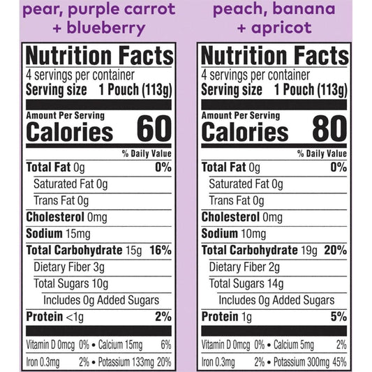 Plum Organics Fruit & Veggie Blends Pouches - Pear, Purple Carrot + Blueberry & Peach, Banana + Apricot
