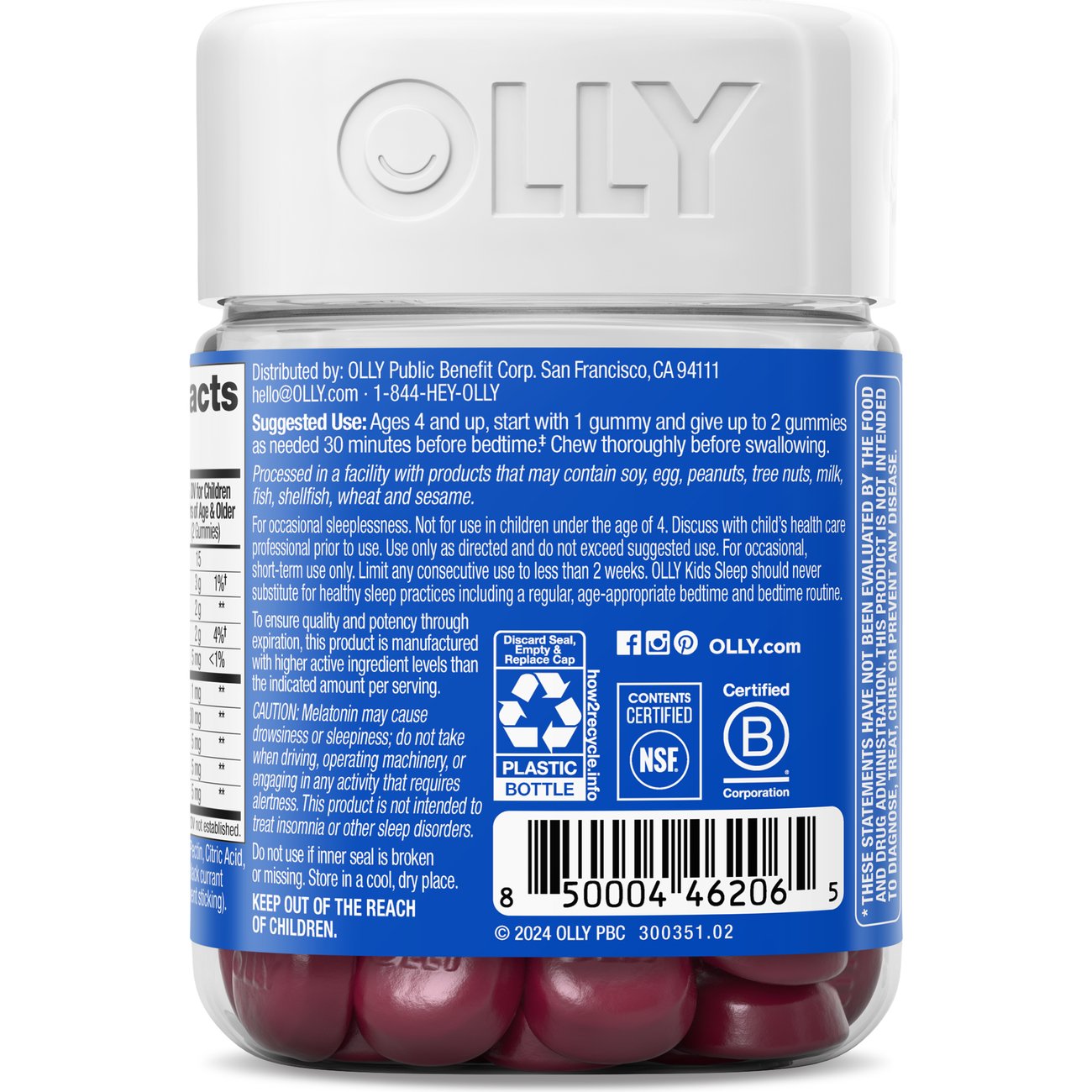 OLLY Kids Melatonin & L-Theanine .5 mg Sleep Gummies - Raspberry