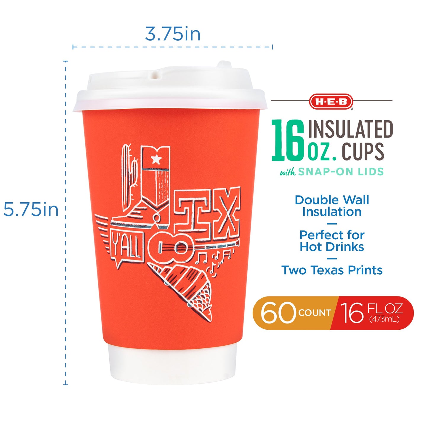 H-E-B Insulated 16 oz Disposable Coffee Cups with Snap-On Lids - Value Pack