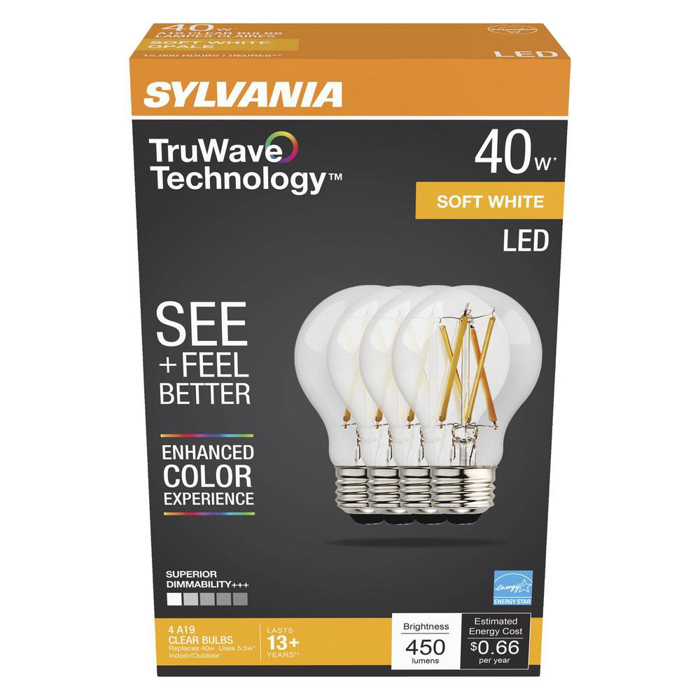 Sylvania TruWave A19 40-Watt Clear LED Light Bulbs - Soft White