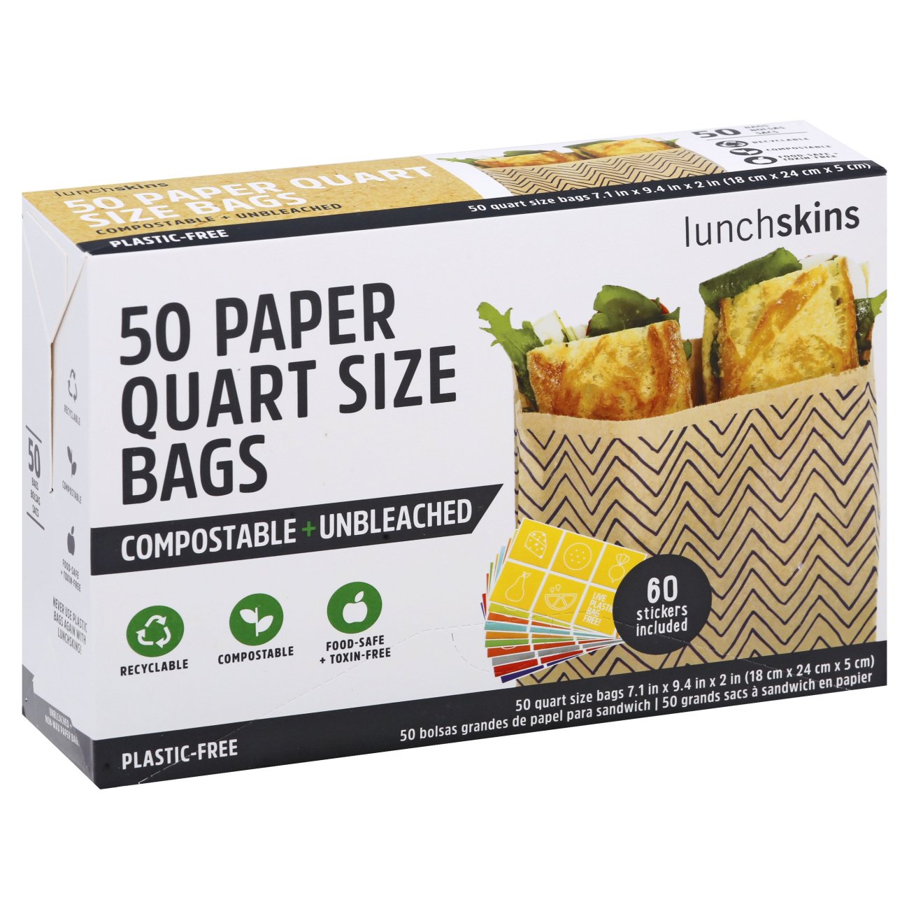 Lunchskins Compostable Quart Unbleached Paper Bags