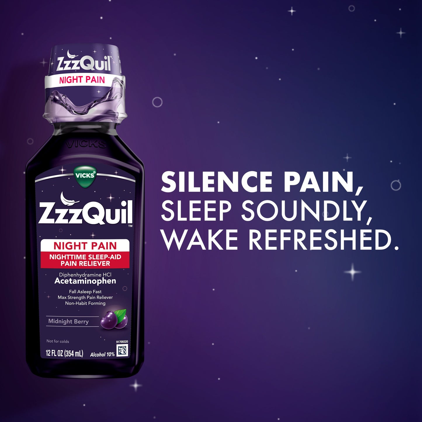 Vicks ZzzQuil Liquid Max Strength Pain Reliever, Nighttime Sleep Aid, Midnight Berry Flavor