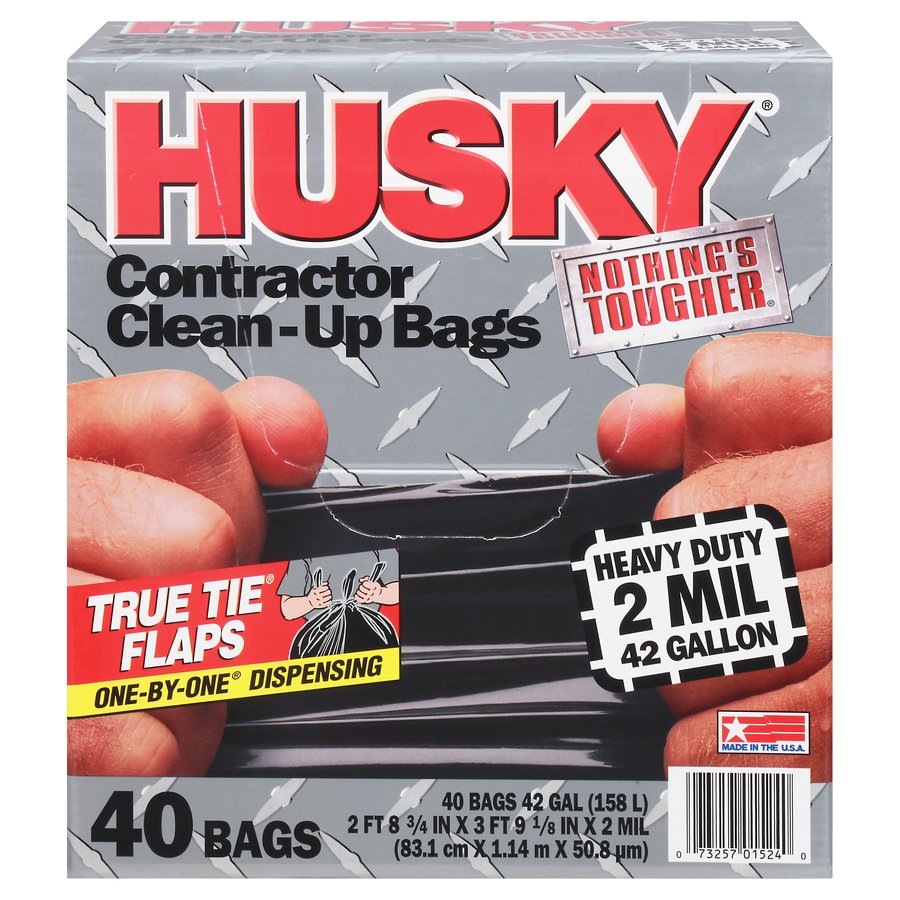 Husky Contractor Clean-Up Heavy Duty Trash Bags, 42 Gallon