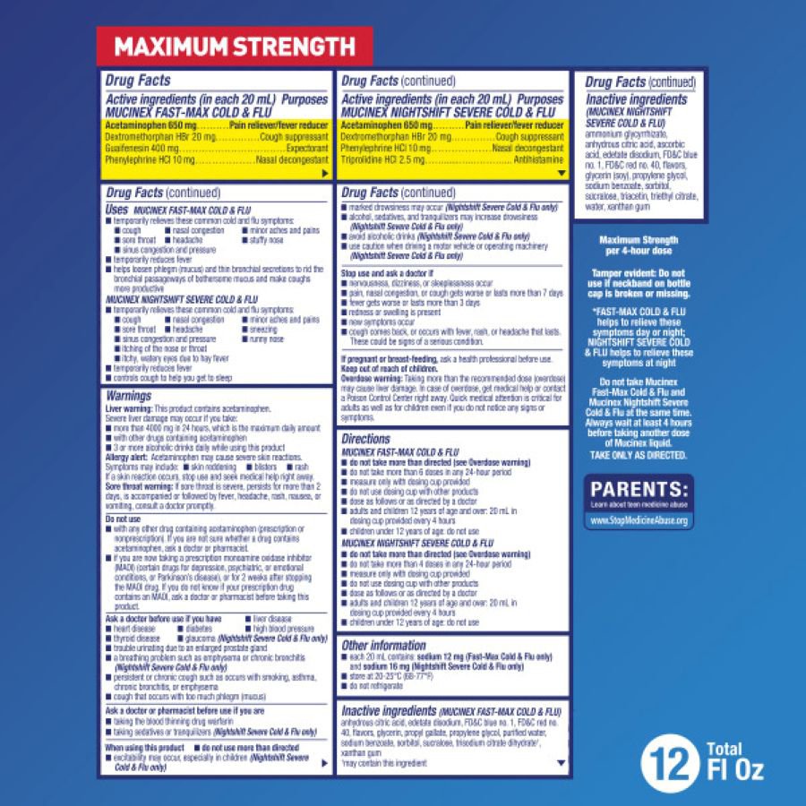 Mucinex Fast-Max Cold & Flu and Nightshift Severe Cold & Flu