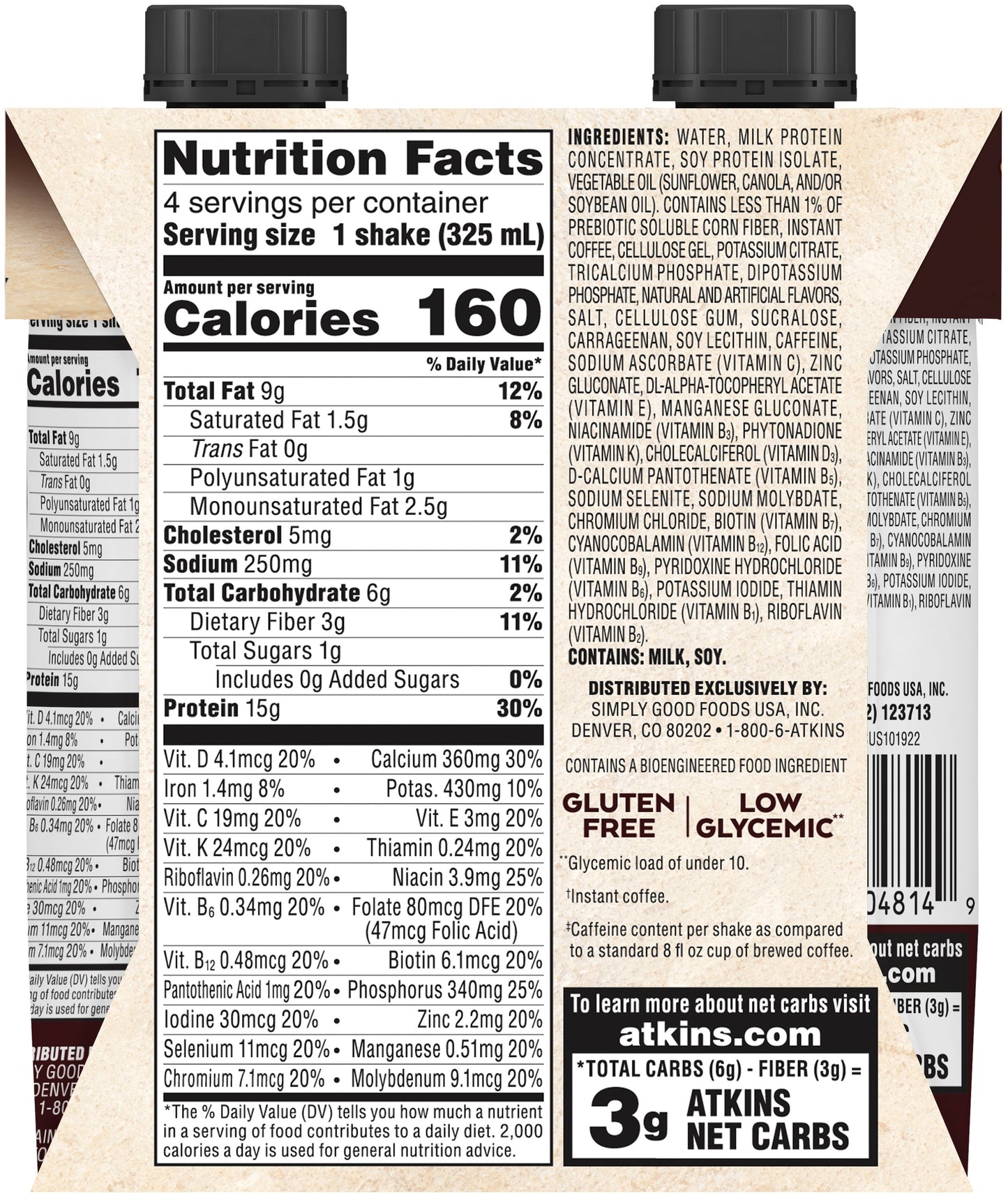 Atkins Iced Coffee Protein Shake - Café a Lait, 4 pk