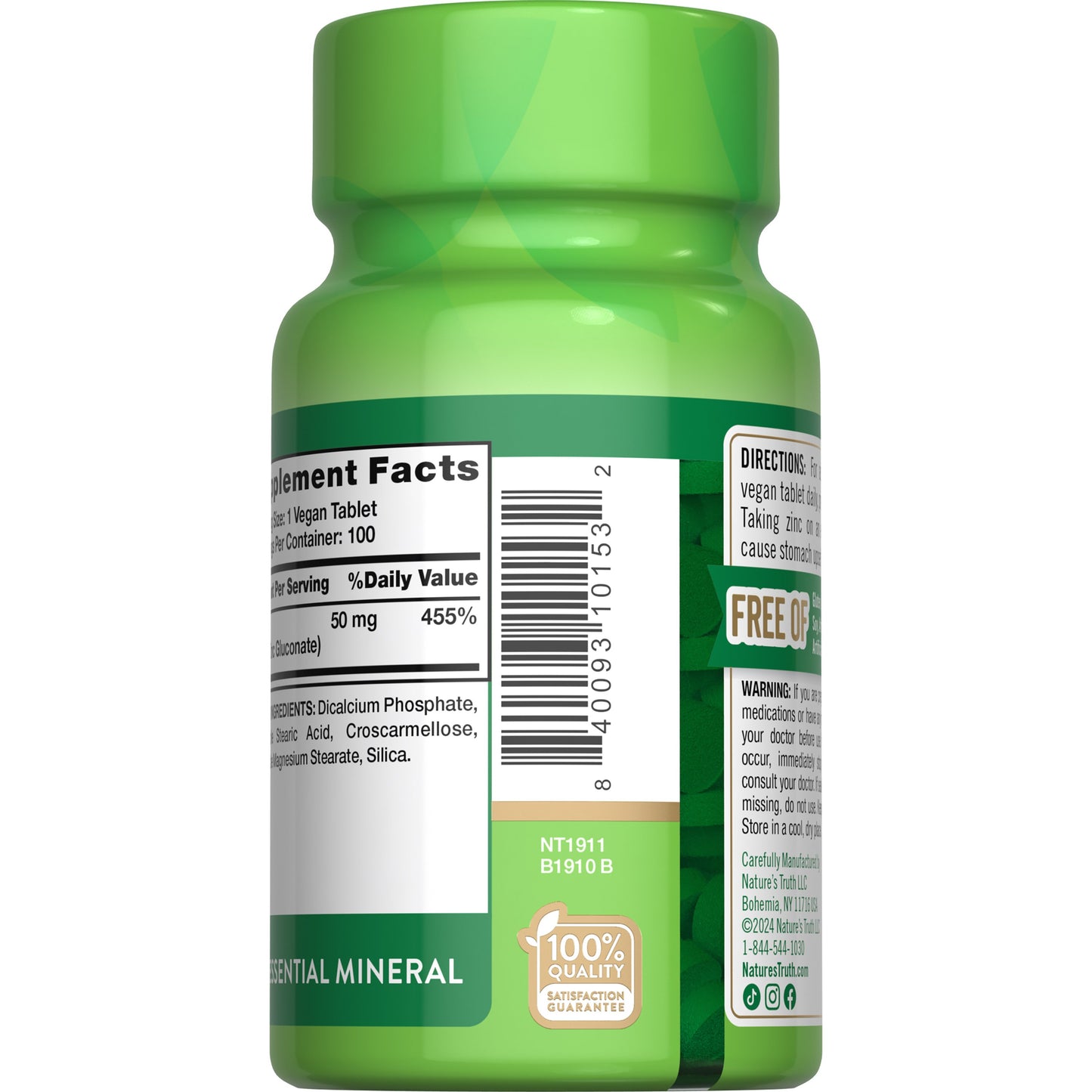 Nature's Truth Chelated Zinc 50 mg Tablets
