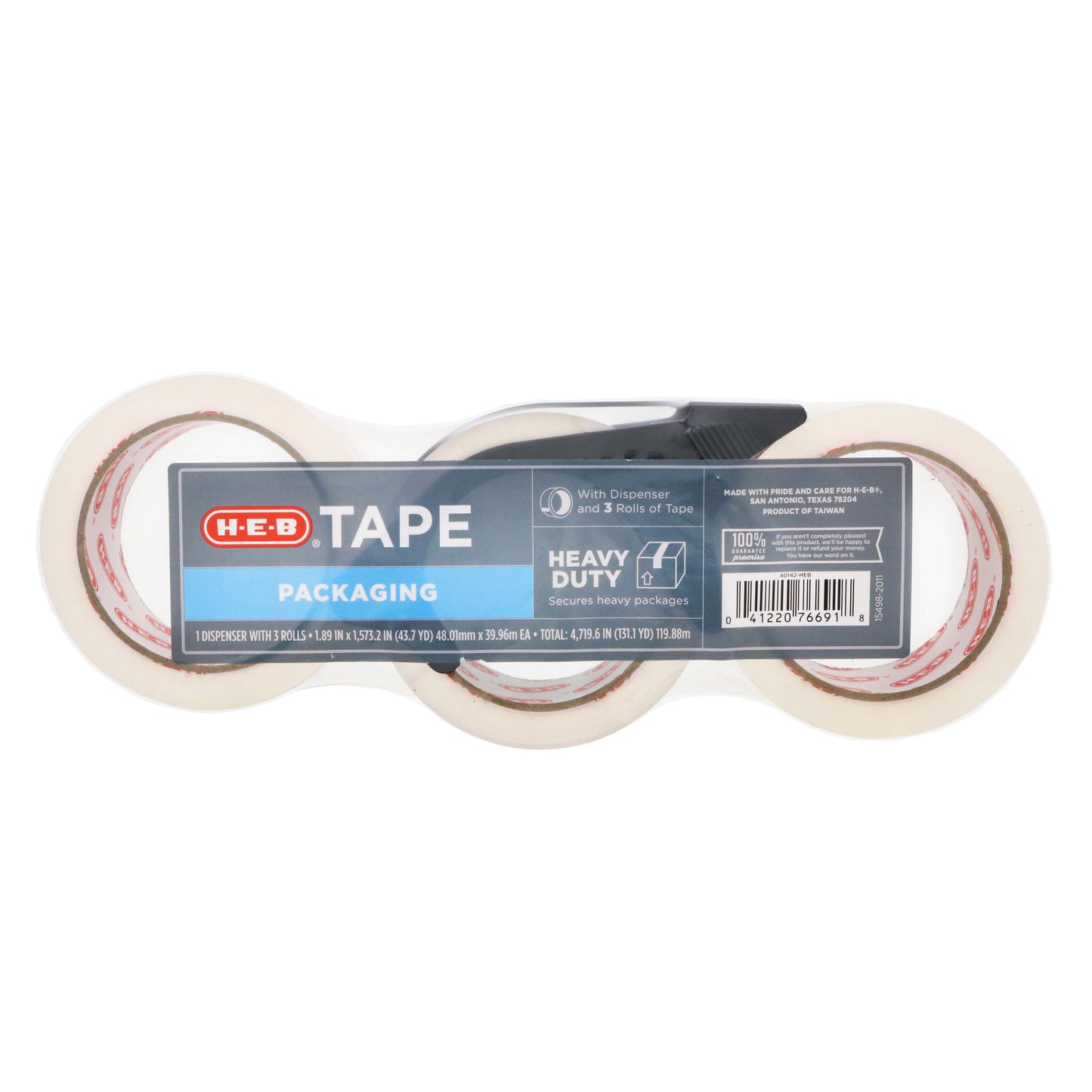H-E-B Heavy Duty Clear Packaging Tape with Dispenser, 3 pk