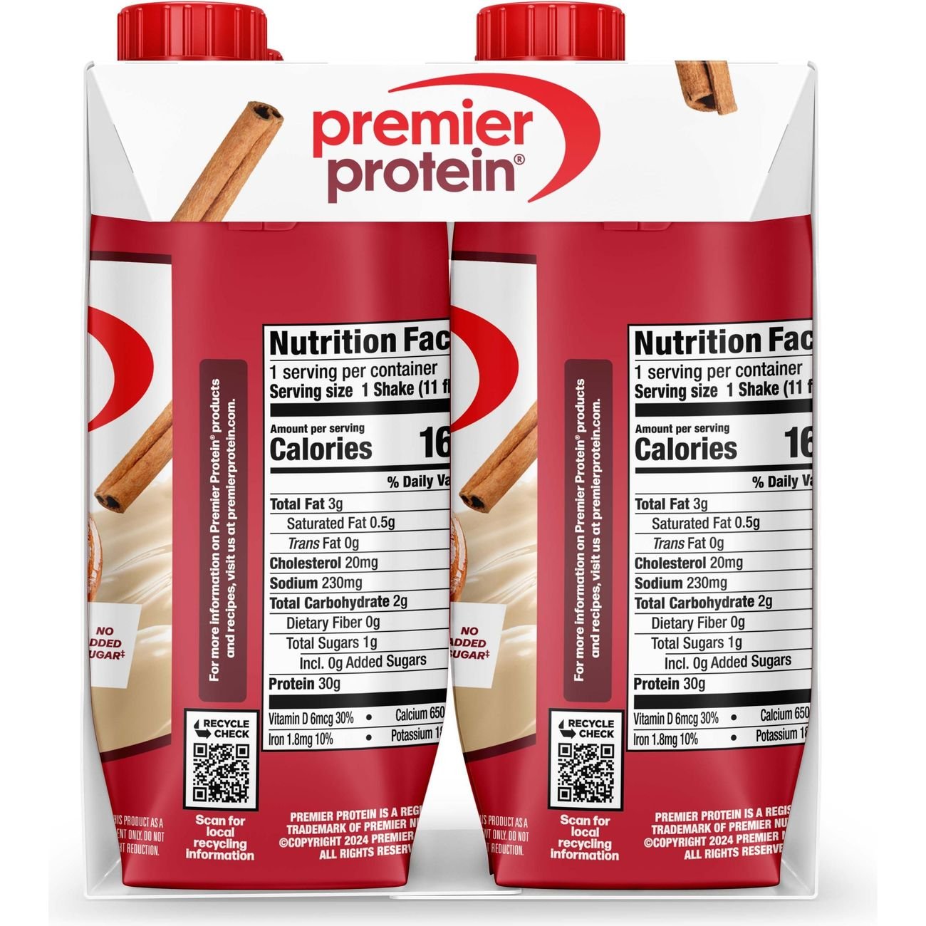 Premier Protein 30g Protein Shakes 4 pk Bottles - Cinnamon Roll