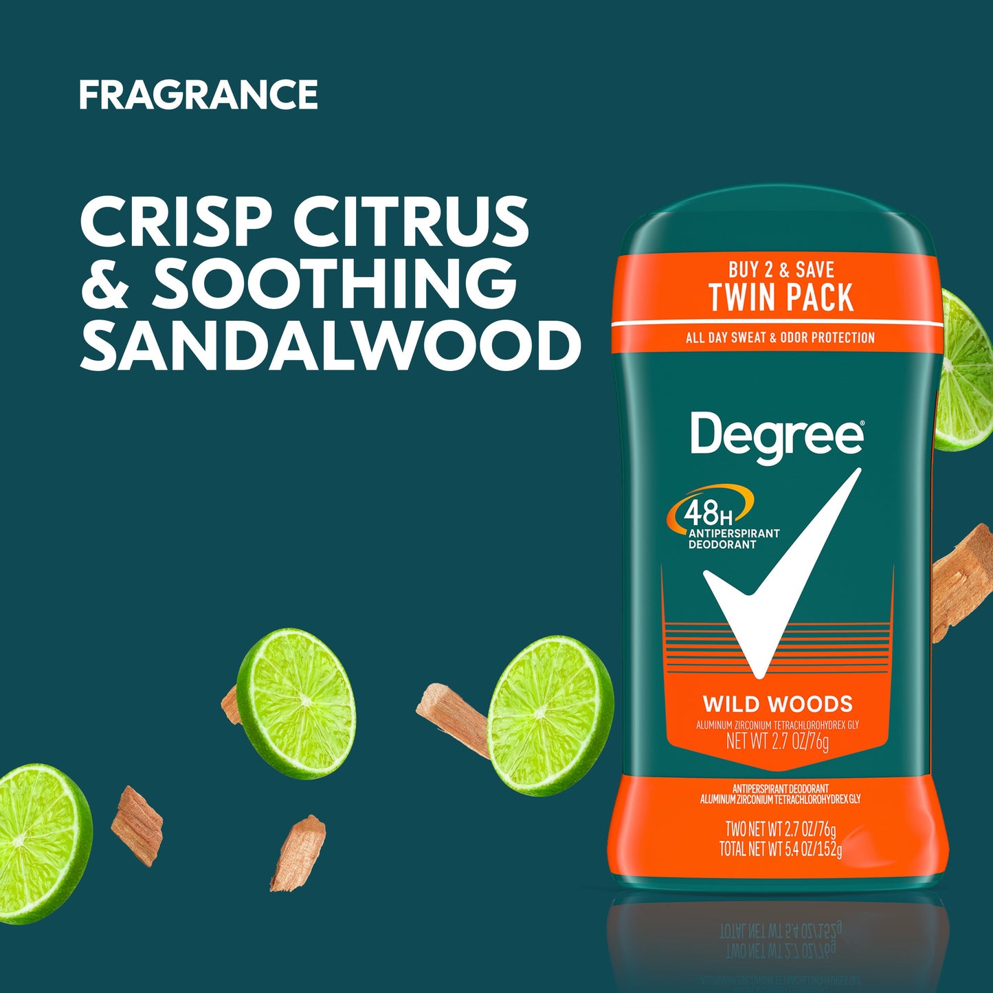 Degree Men 48 Hr Antiperspirant Deodorant - Wild Woods, 2.7 oz