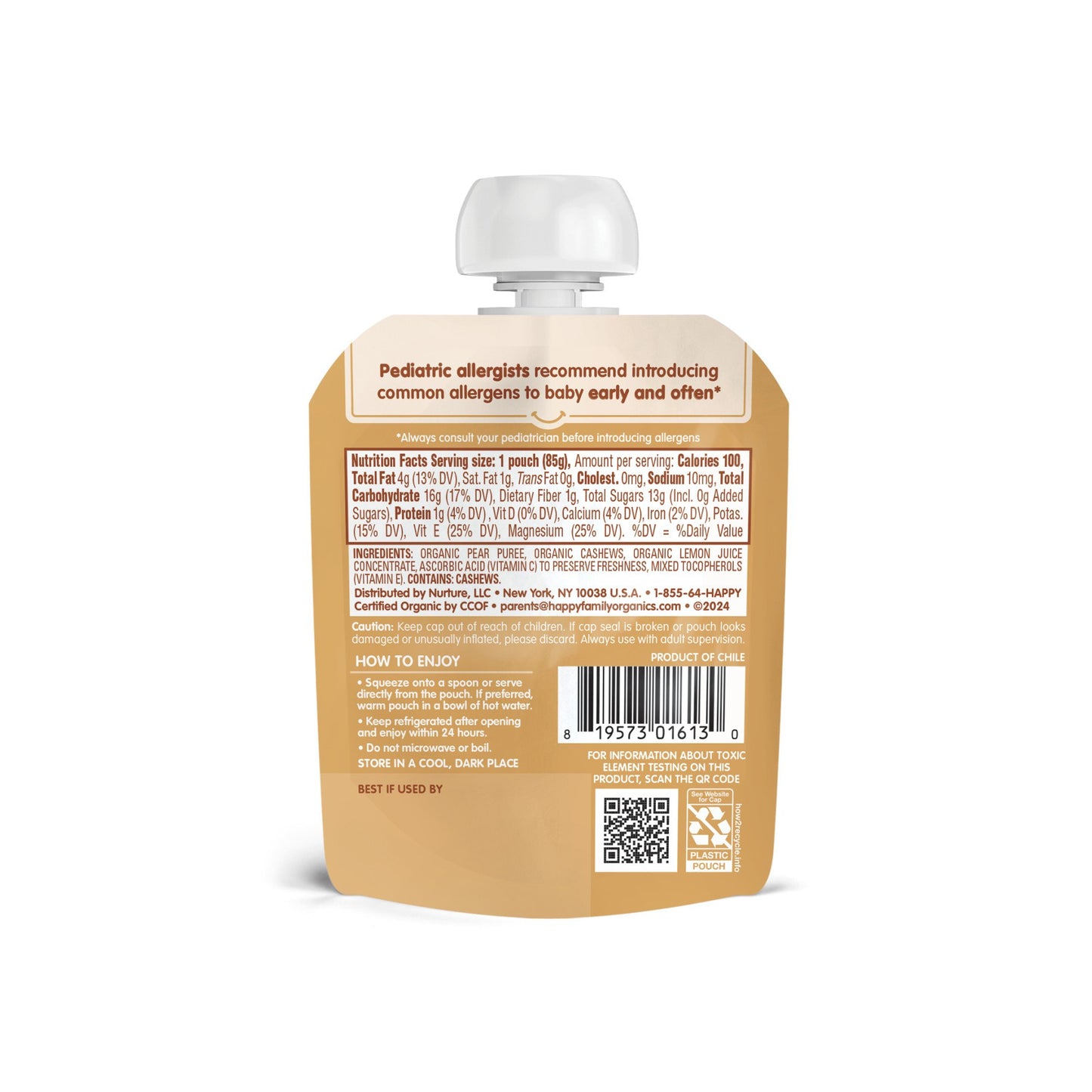 Happy Baby Organics Nutty Blends Pouch - Pears with Cashew Butter